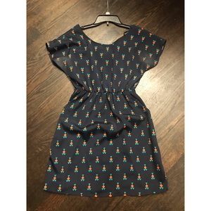 Navy Blue Dress with Orange & Teal Accents